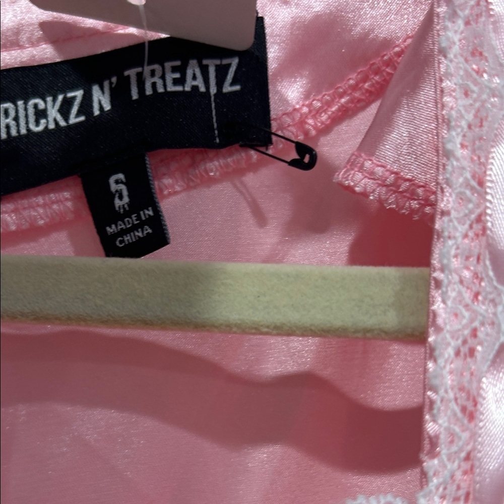 Dolls Kill Pink Satin white Lace French queen Mini Dress small women’s - Picture 6 of 7